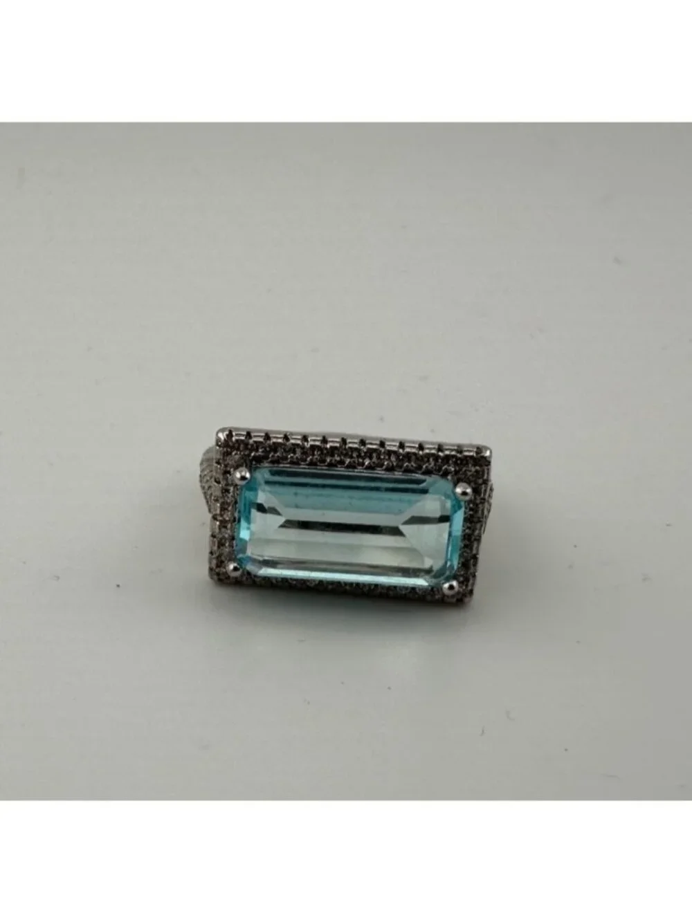 Statement Stackable Emerald Cut Aqua Zincon Silver-Tone Rings Size 6